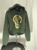 Belly Cut Hoodie - Olive Green & Gold
