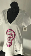 BBNYC Aluminum Collection; Women's V-Neck - White &Pink
