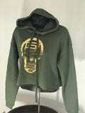 Belly Cut Hoodie - Olive Green & Gold