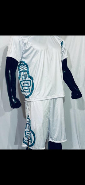 Teal & White - Yin Yang Polyester Shorts